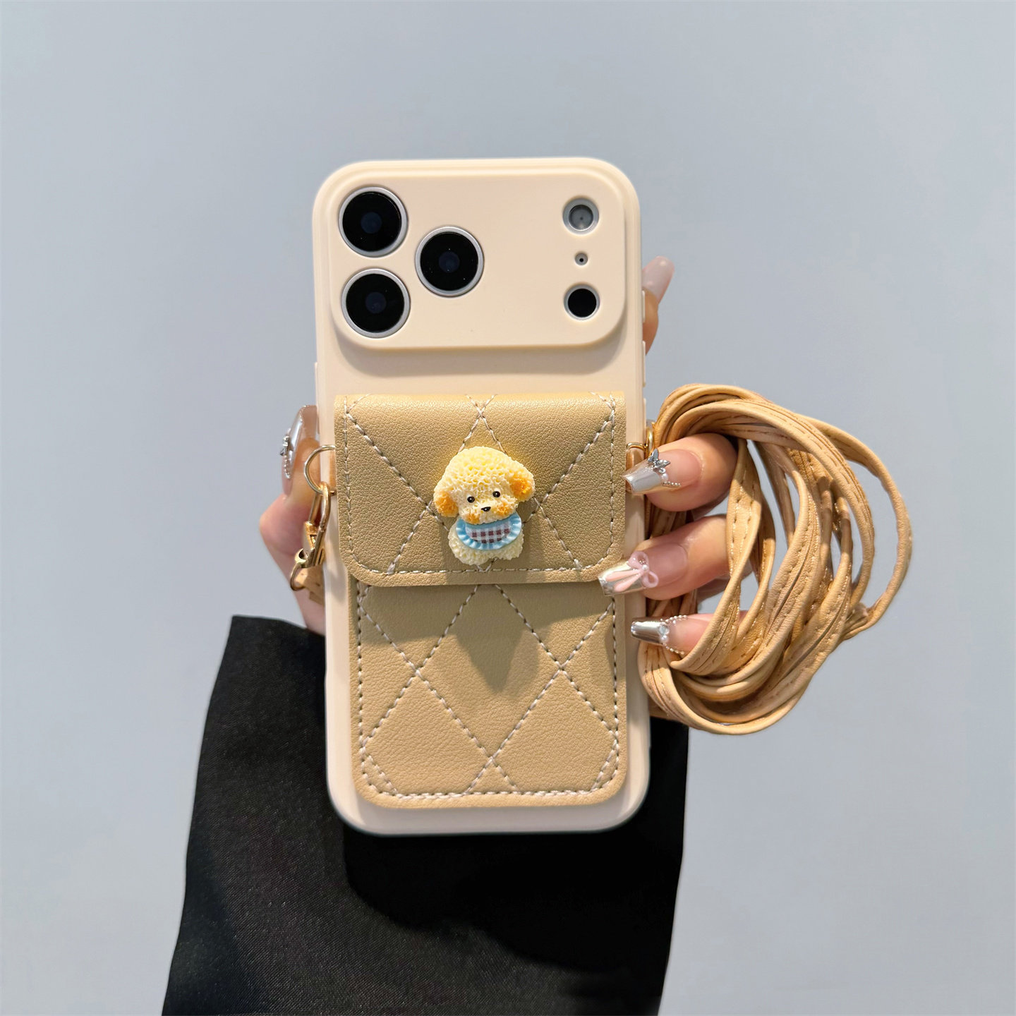 卡通围兜小狗零钱包适用苹果17promax手机壳iPhone16pro背带斜挎15plus挂绳13/14全包12p硅胶xs挂脖air防摔11