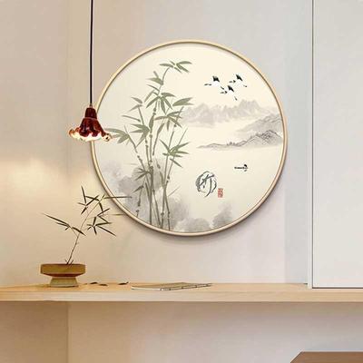 竹报平餐厅饰国230923圆装风意境圆形饭厅挂画新中式进门玄关柜安