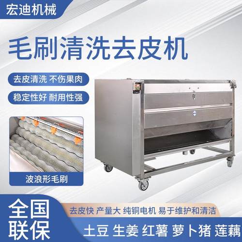 现货商用电动毛刷清洗去皮机土豆萝卜红薯根茎类清洗去皮机