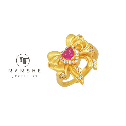 NANSHE/南奢 爱心蝴蝶结戒指复古指环L933