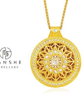 NANSHE/南奢 针式肖邦链古法金花丝白钻镶嵌点钻八宝罗盘项链