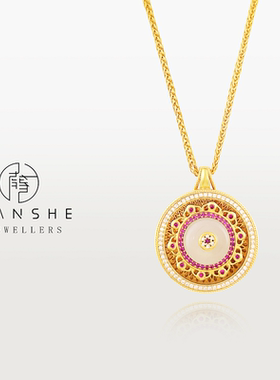 NANSHE/南奢 新中式粉圆盘玫瑰窗项链 L1640