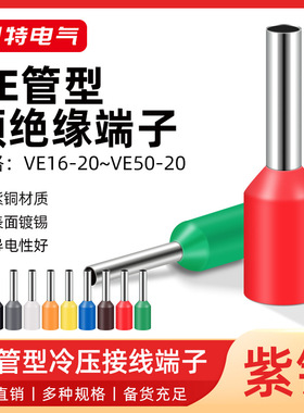 VE管型预绝缘VE1006-VE1518欧式针形端子管形镀锡管型接线插针