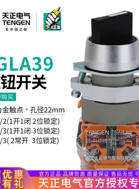 TENGEN天正电气TGLA39-11X/220X/3旋钮旋转开关二档三档黑色