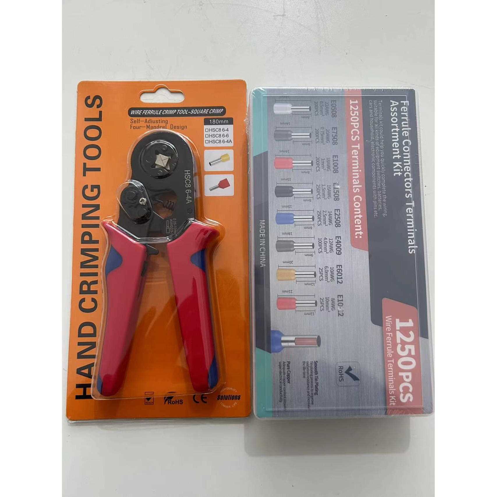 VE管型接线欧式冷压端子1200pcs压线钳HSC8 6-4A组合套装压接钳