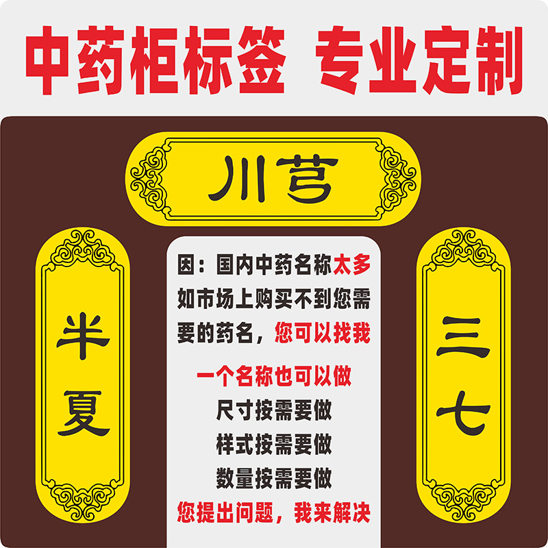 中药柜药名字中草药材斗谱分类贴