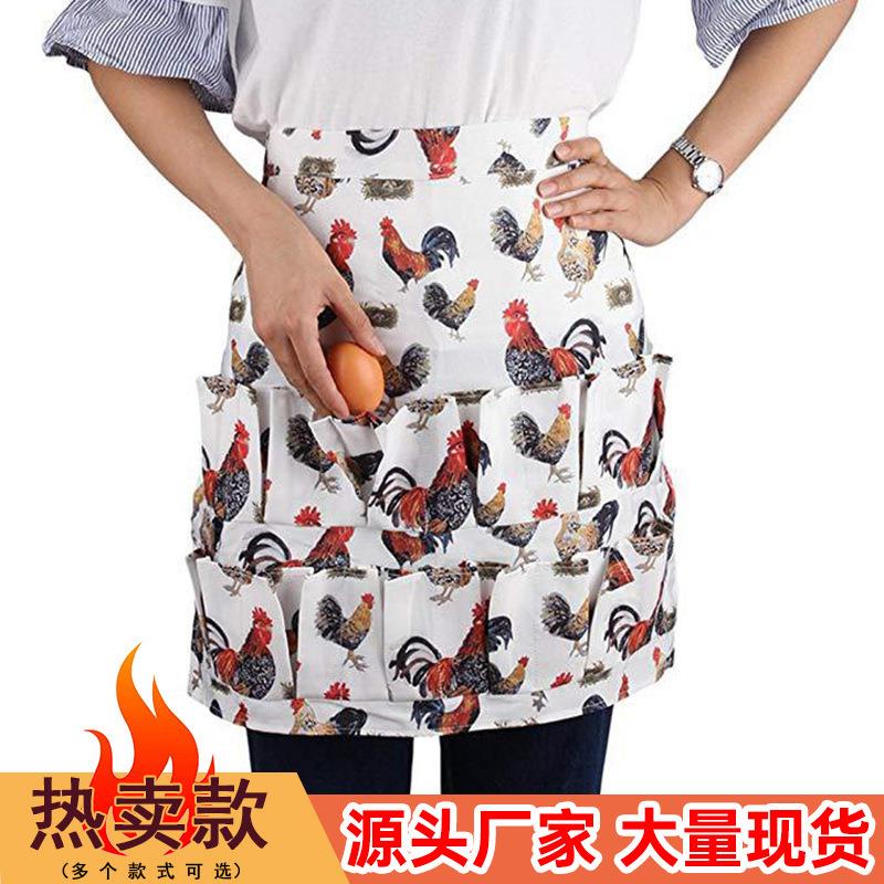 新款外贸帆布收集鸡蛋围裙多口袋农场女半身工作服围裙