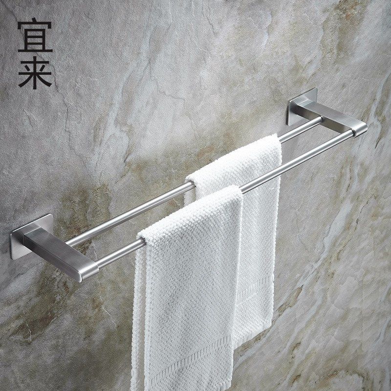 卫生间毛巾架不h锈钢304双杆 挂毛巾架子浴室免打孔双层毛巾杆挂