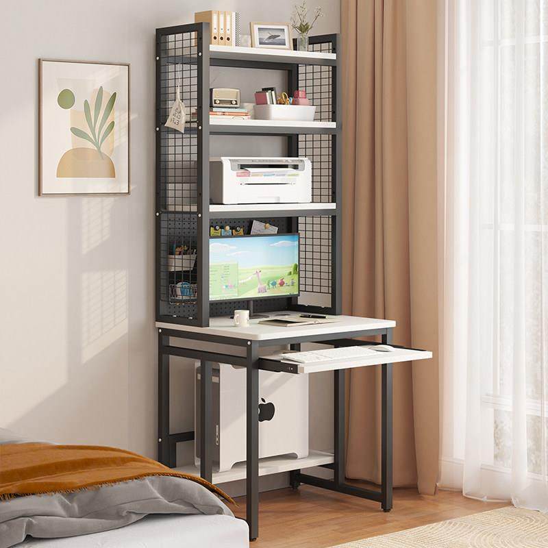 小型电脑桌台式单人家用洞洞板书桌书架一体卧室床边印表机置物架