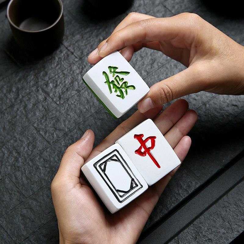 创意麻将茶宠摆件茶盘装茶具配件茶桌茶玩茶台茶艺茶具配件