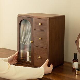 木质化妆品收纳盒桌面防尘大容量抽屉式梳妆护肤品置物架生日礼物