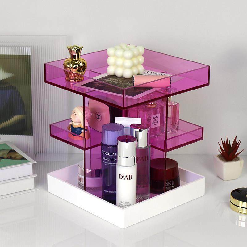 旋转化妆品收纳盒桌面化妆台护肤品香水置物架子压克力高级感