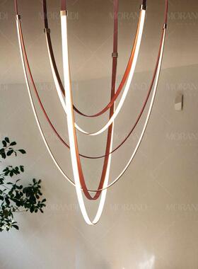 设计师皮带灯别墅客厅吊灯挑空餐厅挑高复式LOFT旋转会所楼梯吊灯