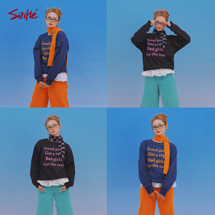 秋冬复古撞色圆领卫衣男女同款 bad girls 松弛百搭 good