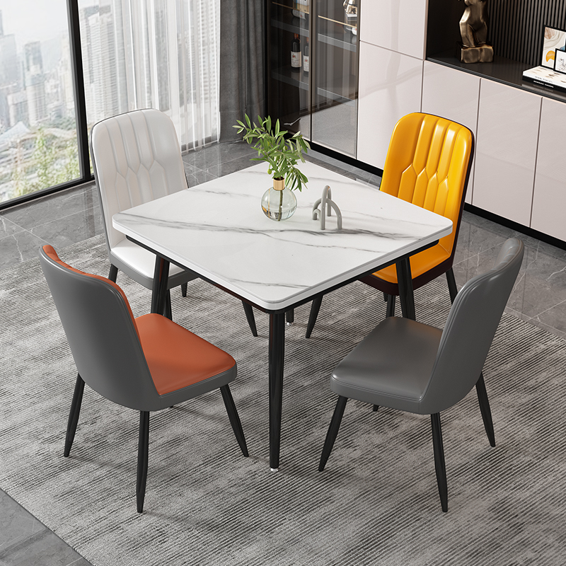 正方形岩板洽谈会休闲餐桌椅组合小户型家用钢化玻璃接待阳台桌子