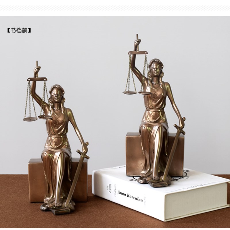仿铜正义公平公正女神雕塑雕像司法院律师事务所天平法律摆件礼物