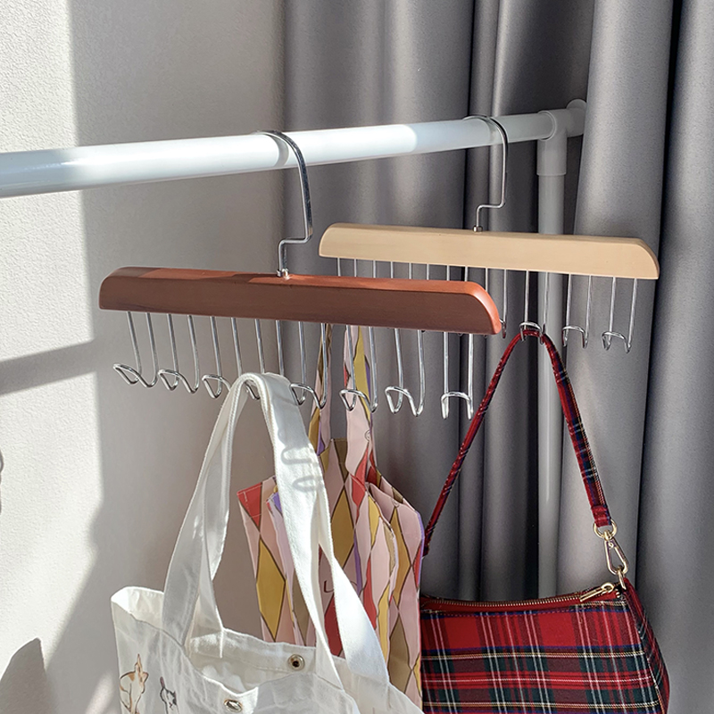高级木质多钩子吊带衣架多功能领带架家用宿舍橱柜收纳挂包晾衣架