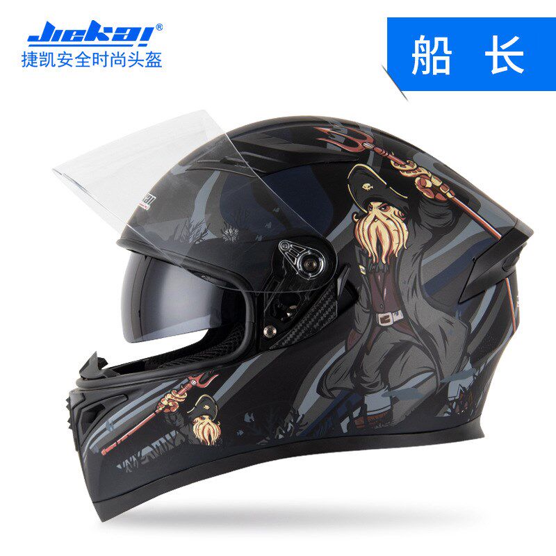 捷凯电动摩托车头盔男女全盔覆式炫酷四季犄角机车赛车安全帽
