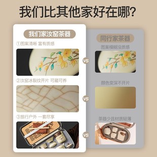 米黄汝窑便携茶具茶壶盖碗茶盘全套外出露营喝茶茶器 旅行茶具套装
