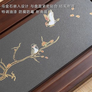 干泡茶台高档家用大号办公室石板功夫茶盘竹制 整块茶盘实木排水式