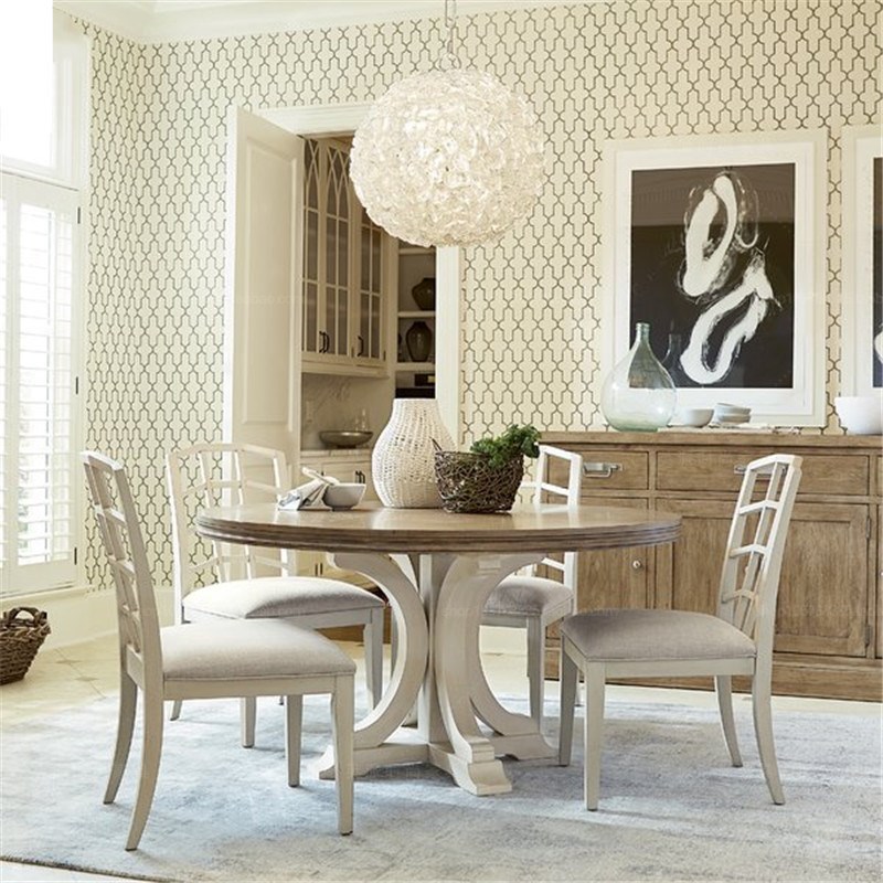 美式乡村实木餐桌椅组合法式新古典橡木小户型餐厅圆形饭桌家具