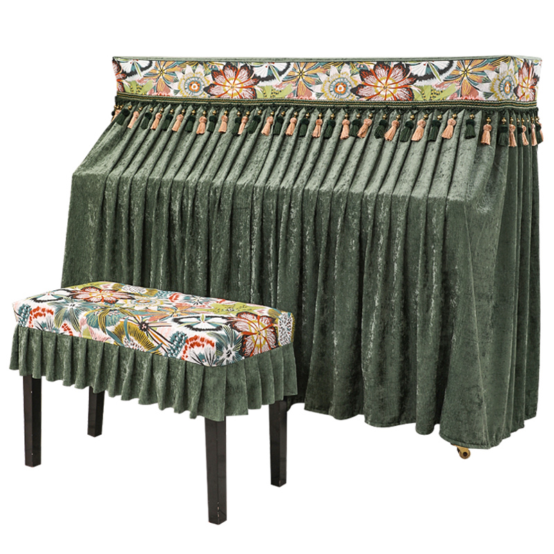 钢琴罩全罩轻奢高档加厚雪尼尔防尘罩半罩美式高端绿色钢琴套琴布