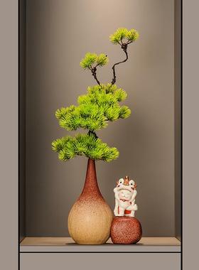 现代新中式高级陶瓷细长高花瓶入户玄关摆件客厅迎客松花艺装饰品