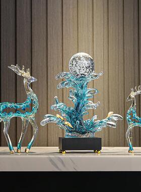 风生水起轻奢酒柜摆件招财鹿客厅电视柜办公室高级感水晶家居装饰