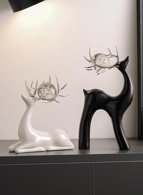 创意水晶球陶瓷鹿摆件轻奢客厅电视柜酒柜家居装饰品高档艺术摆设