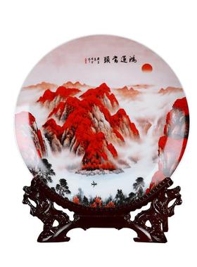 景德镇陶瓷器鸿运当头中式挂盘装饰盘子坐盘酒柜玄关家居客厅摆件