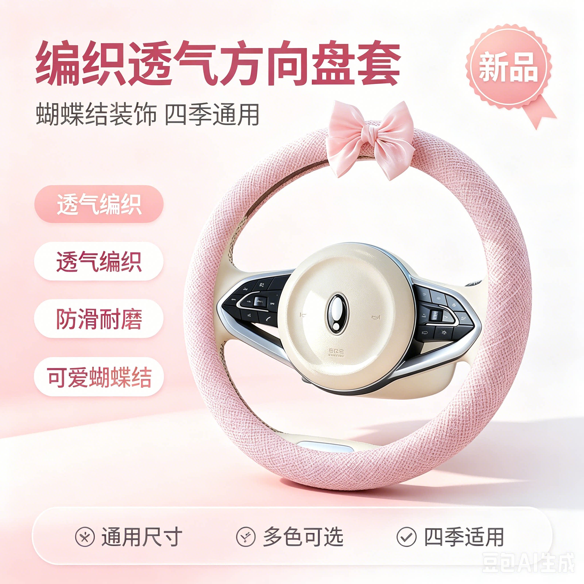 方向盘套透气蝴蝶结D型O汽车把套
