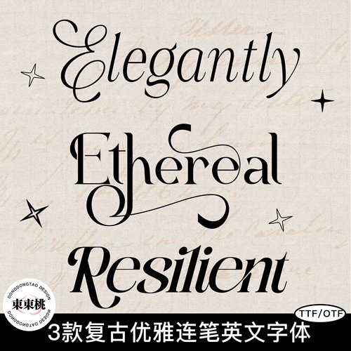 3款复古优雅连笔经典海报Logo花体手写英文字体ai/ps/procreate