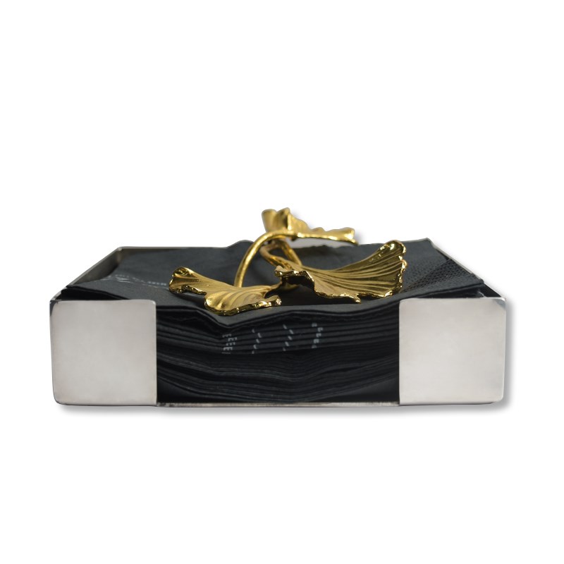 丹麦inas银杏叶 金属底方形餐巾架桌面压纸座餐巾纸架托餐厅装饰