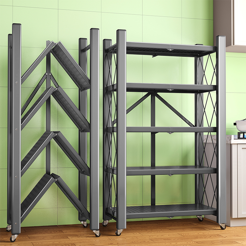 厨房微波炉置物架多层不锈u钢落地式免安装置物架货架折叠收纳柜