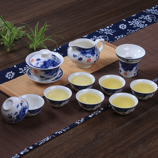 家用整套陶瓷功夫茶具德化白瓷泡茶器盖碗茶杯礼品 青花瓷茶具套装