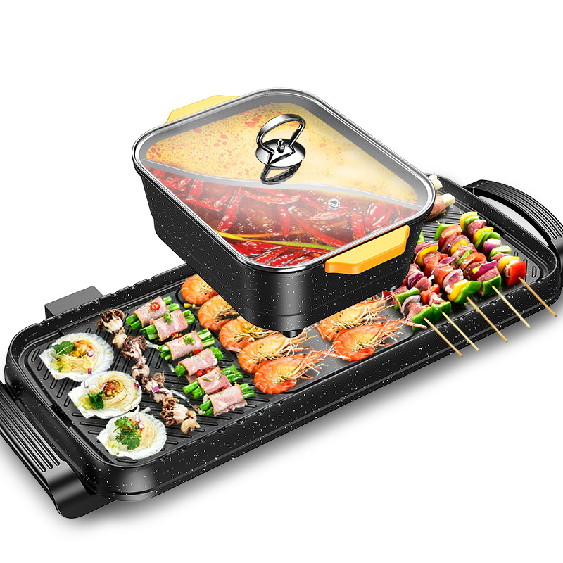2021家用韩式火锅烧烤一体锅多功能烤肉机烤鱼盘炉涮烤无烟烤盘电