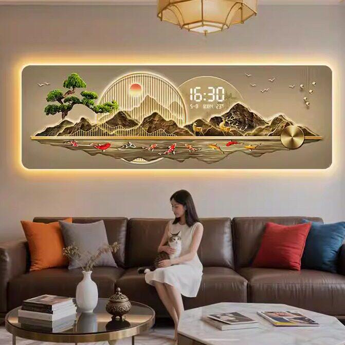 2026新款钟表挂钟客厅装饰画轻奢高级感沙发背景墙挂画时钟壁灯画