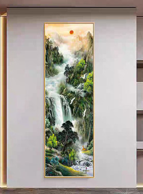 八方聚财山水画聚宝盆旭日东升窄