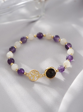 时尚百搭手工串珠生命树海蓝宝虎眼石绿松石粉晶紫晶月光石手链