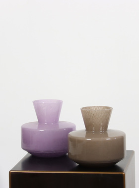 意大利扁口设计师玻璃花瓶客厅摆件家居琉璃装饰插花器艺术