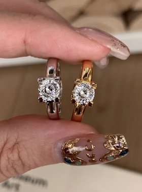 2025新款中古风轻奢牛头锆石1克拉悬浮戒指女款高级开口设计