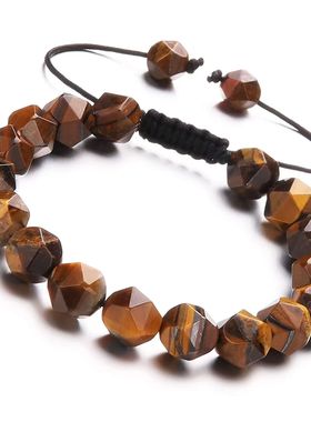 切面珠虎眼石手链手工编织天然石切角串珠手链10mm地图石编织