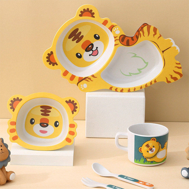 卡通老虎儿童餐具套装家用分格餐盘辅食碗水杯勺叉幼儿园饭盘,餐饮具,叉/勺/筷套装,淘宝优惠券,粉丝福利购,淘宝优惠卷