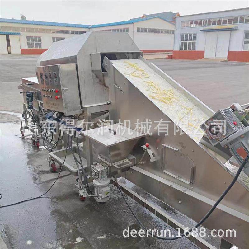 速冻薯条油炸生产线 薯条滚筒上粉机 土豆条裹粉机 粉层厚度可调