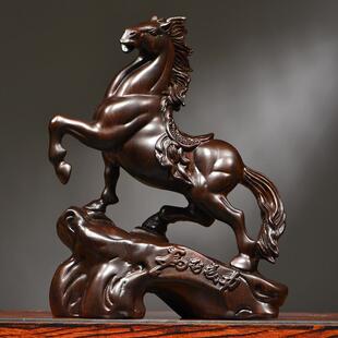 黑檀木雕马摆件实木新中式马到成功家居客厅书房办公桌面装饰礼品