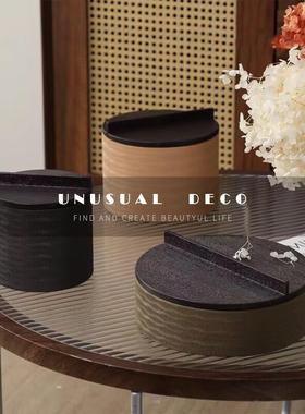 UNUSUAL 现代新中式圆形皮革首饰盒收纳盒样板房床头衣帽间装饰品