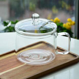 大容量可以泡面的玻璃杯单把手带盖玻璃碗高硼硅加厚耐高温可明火