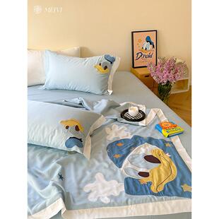 卡通贴片刺绣儿童新款夏季凉爽被子四件套冰丝机洗亲肤空调被子夏