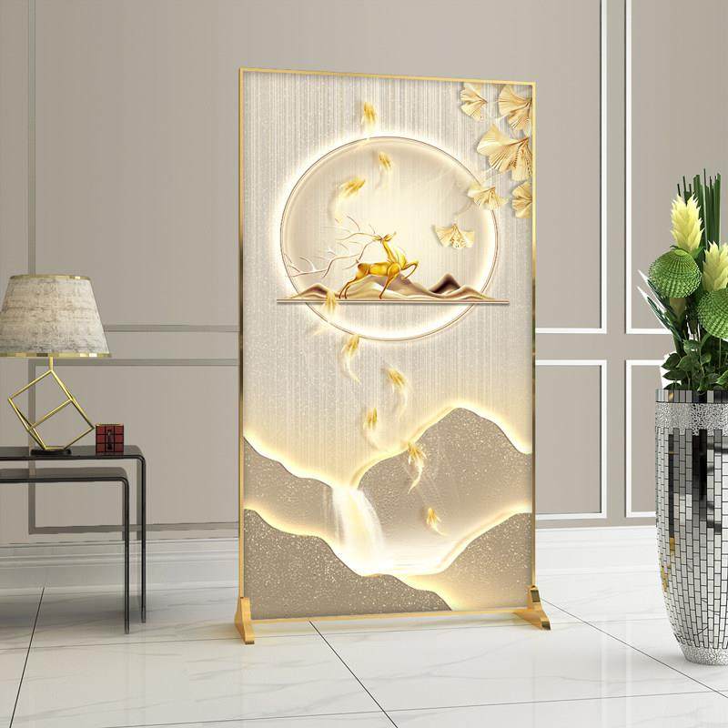 轻奢铝合金现代简约 客厅书房屏风墙 金属玄关隔断可移动实木座屏