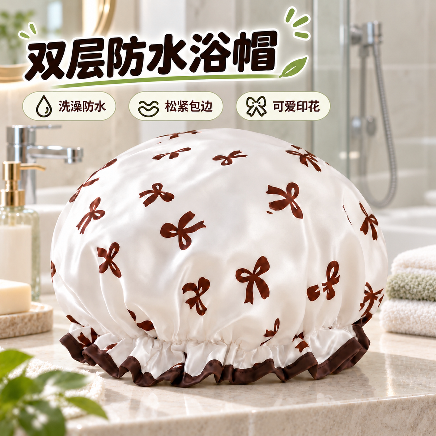 双层浴帽女防水洗澡家用厨房防油